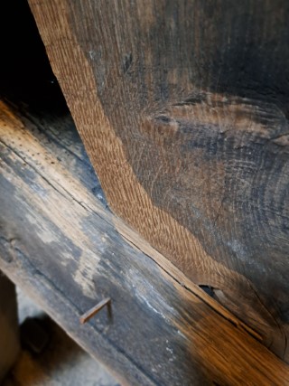 laser cleaned wooden beams close up view